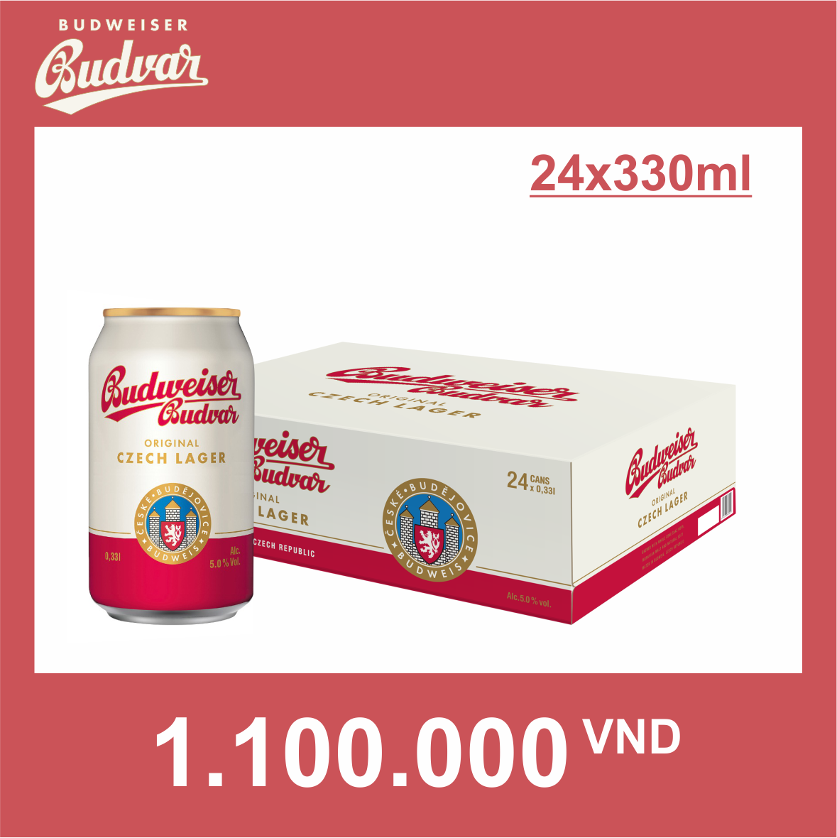 Budweiser Budvar Lon vàng 330ml