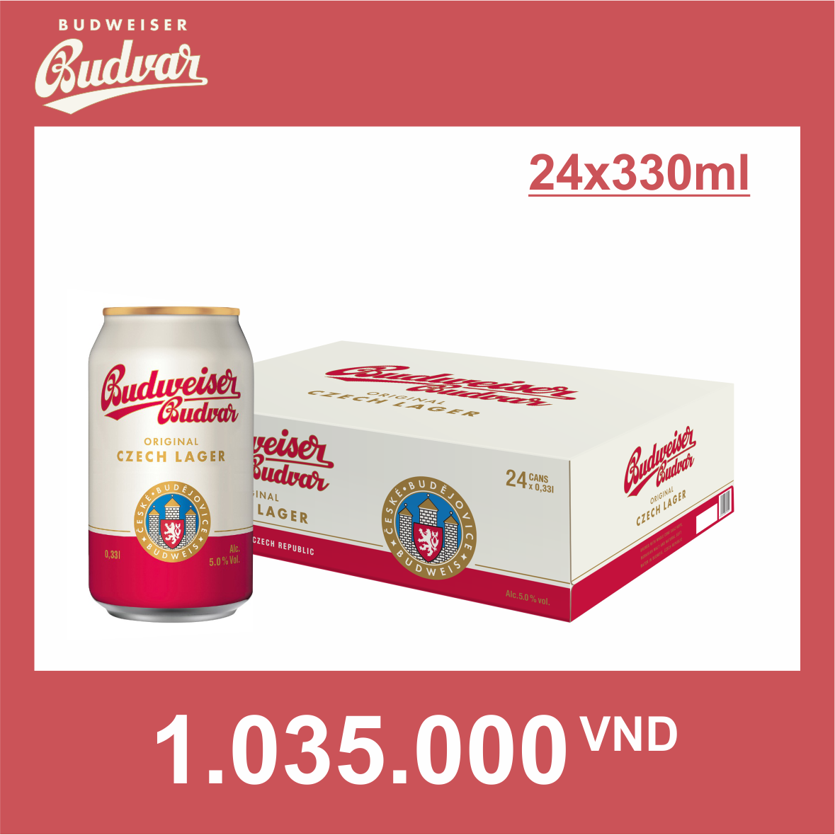 Budweiser Budvar Lon vàng 330ml