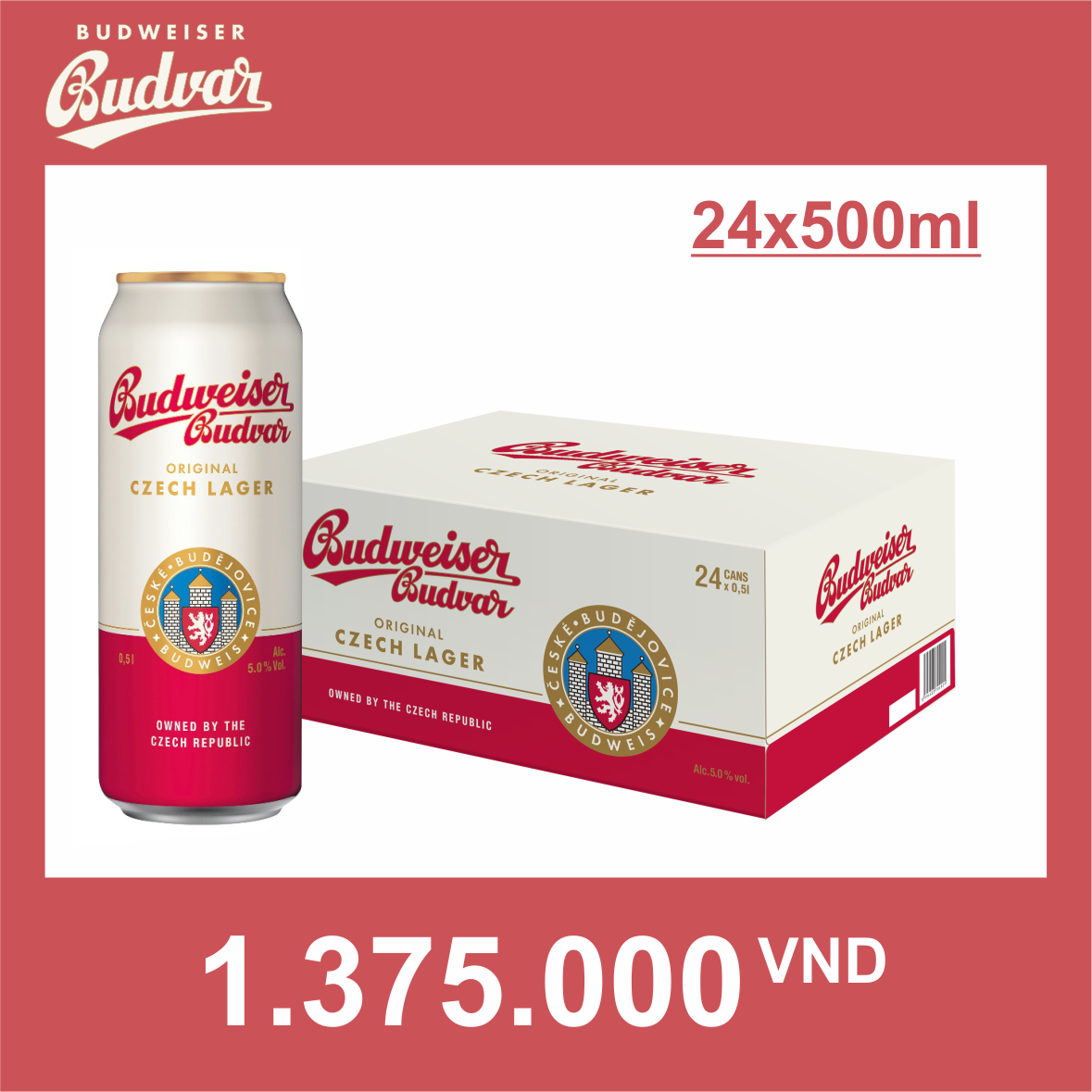 Budweiser Budvar Lon vàng 500ml
